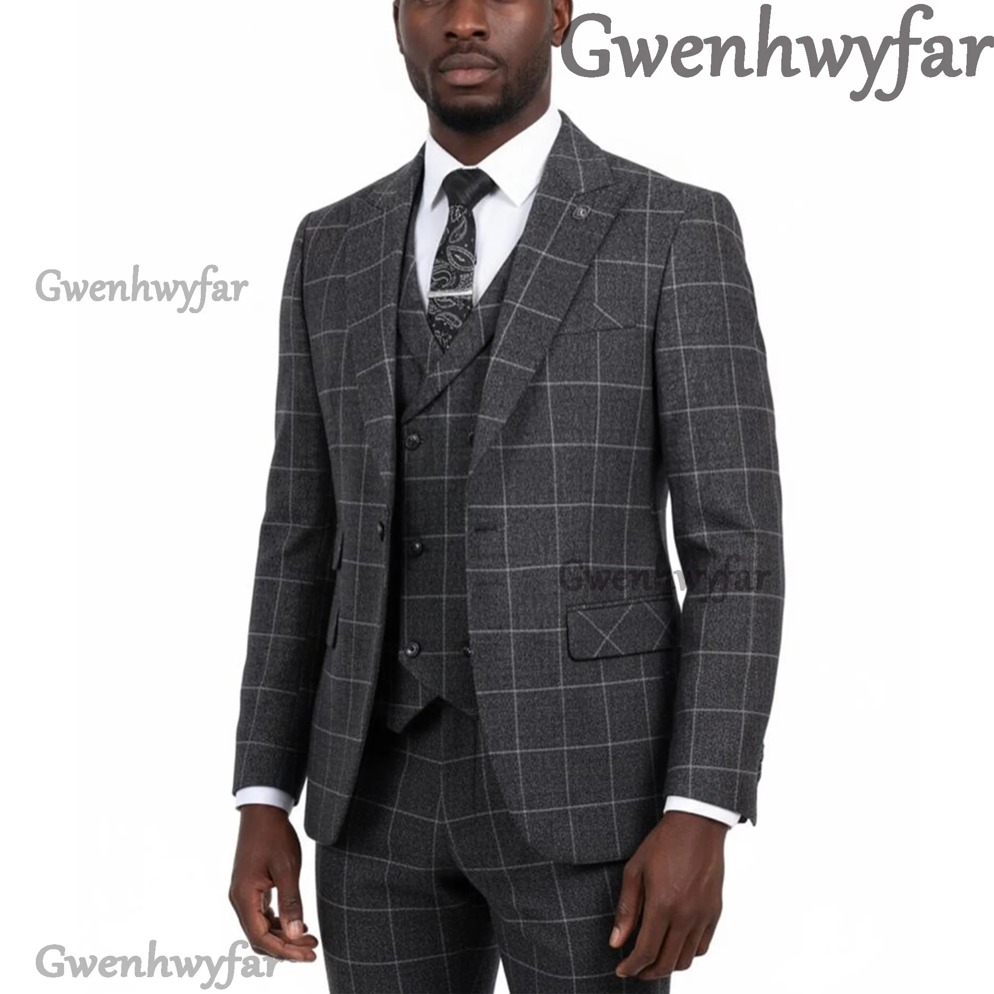 

Gwenhwyfar Men's Checkered Fabric Suit 2 Piece Suit Elegant Fashion Suit Casual Fashion Work Wear Party Dress Men's Commuter