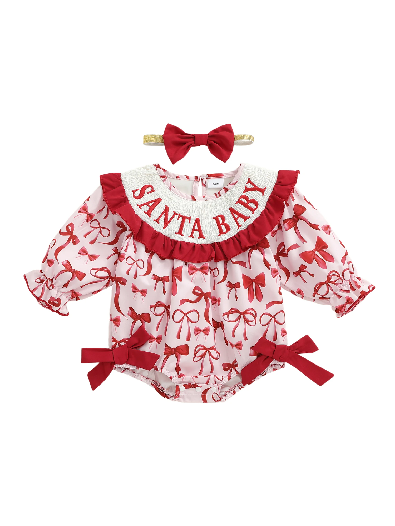 

Christmas Baby Girl Outfit Red Plaid Romper Dress with Bow Headband Set Toddler Xmas Clothes Winter Costume 2 Piece Set