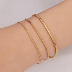 LATS Simple Stainless Steel Square Snake Bone Chain Bracelet for Women Men Hip-Hop Jewelry Trendy Party Accessories Gift