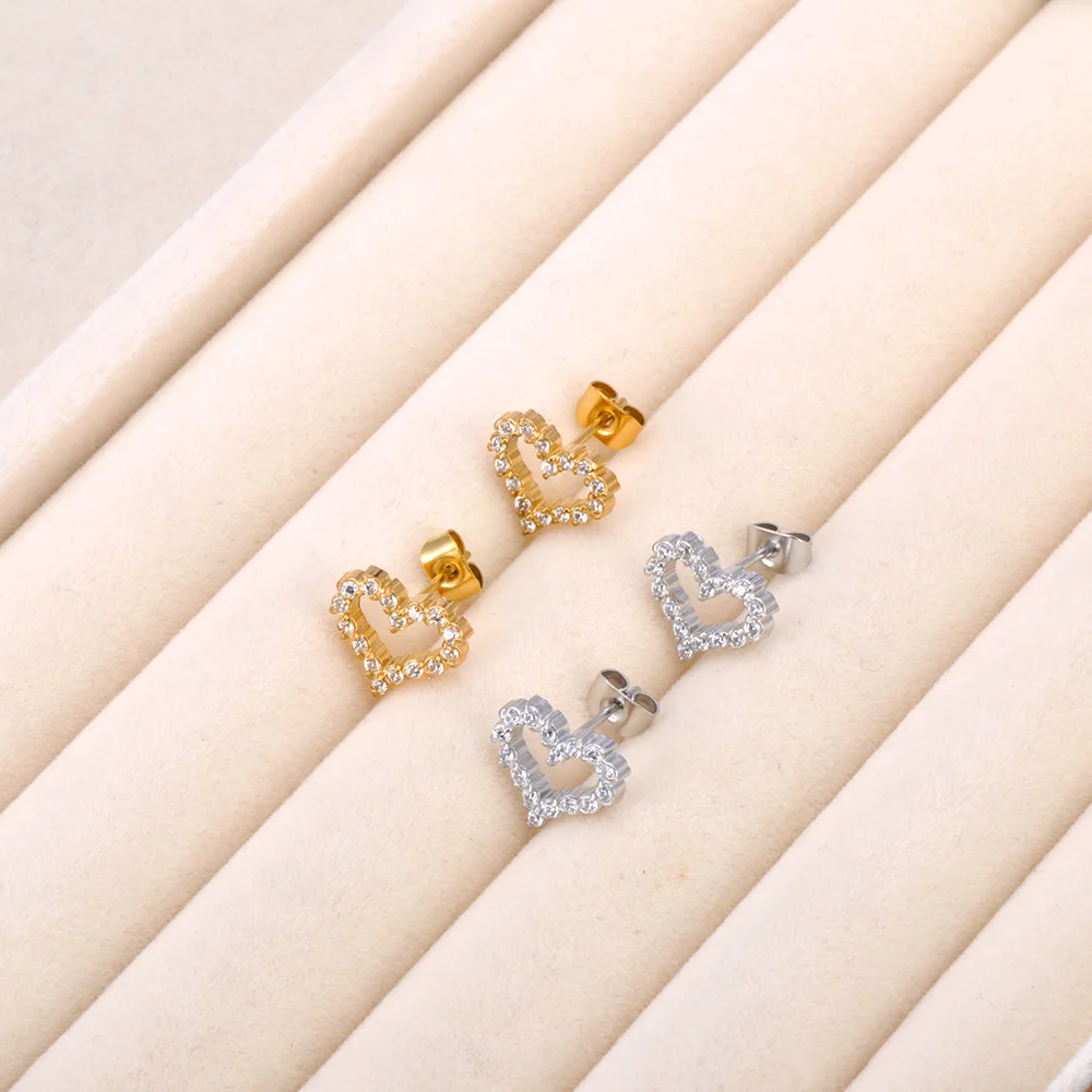 Lokaer لامعة زركون 316L الفولاذ المقاوم للصدأ القلب وأقراط رائعة عالية الجودة موضة حجر الراين مجوهرات E24107 #5