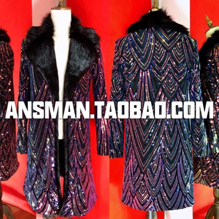 

Осень-зима, мужская модная индивидуальная шуба, одежда для бара, ночного клуба DS, мужской красный нерегулярный костюм пальто из искусственного лисьего меха