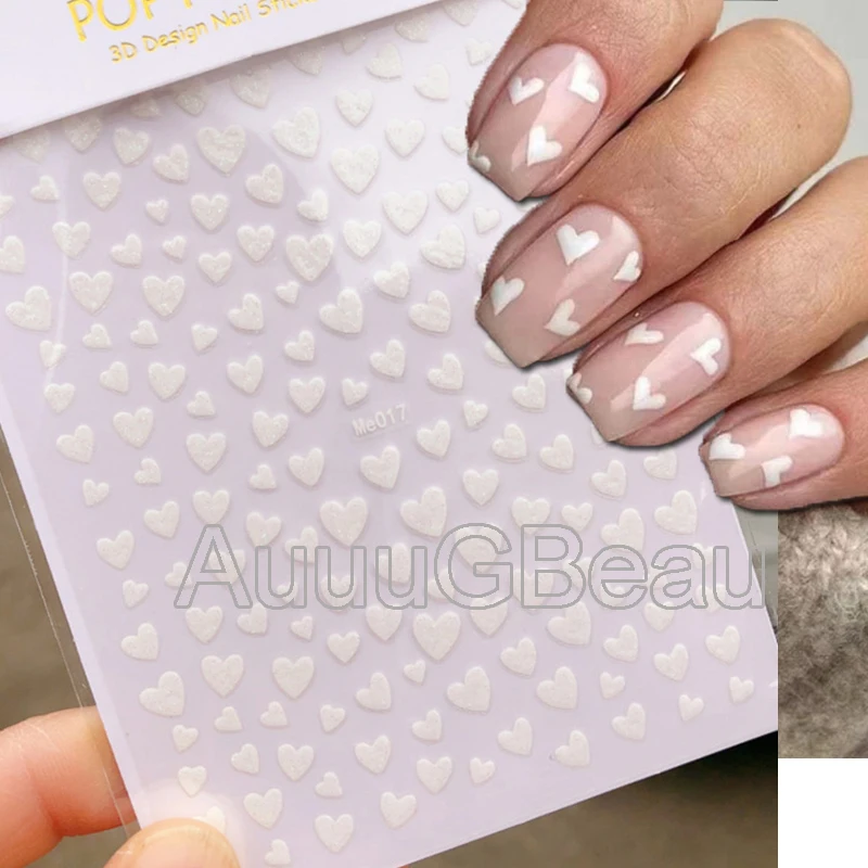 Autocollants adhésifs 3D pour les ongles, décalcomanies pour nail art, motifs Leon Day, paillettes, rouge, rose, cœur d'amour, décoration manucure