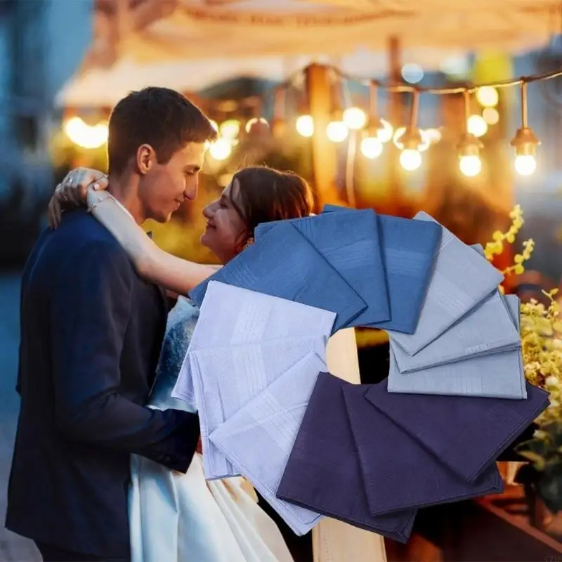 C71F Saputangan Praktis Sapu Tangan Bergaris Dapat Dicuci Pria Sapu Tangan Warna Acak untuk Urusan Komersial Dewasa