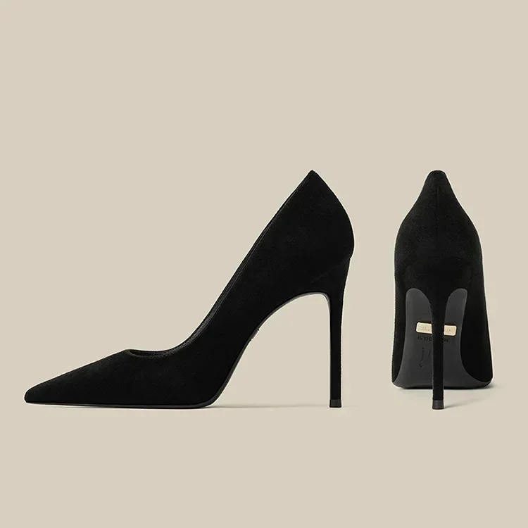 High heels, ladies' slim heels, new cut men's black 10cm sexy and fashionable pointed single shoes