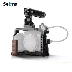 Selens a7iii a7r3 a7m3 Camera Cage Rig For A7III A7R3 A7M3 Cold Shoe Mount with Aluminum Top Handle Grip Pearwood handle