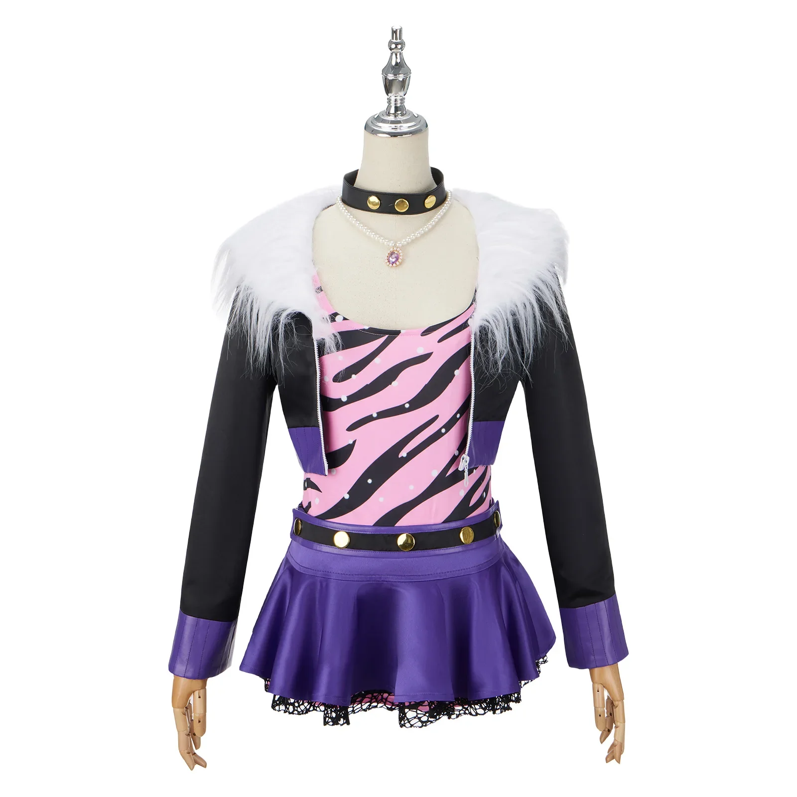 

Monster High Clawdeen Wolf Cosplay Costume for Womens Halloween Carnival Roleplay Uniform Pearl Necklace Skirt