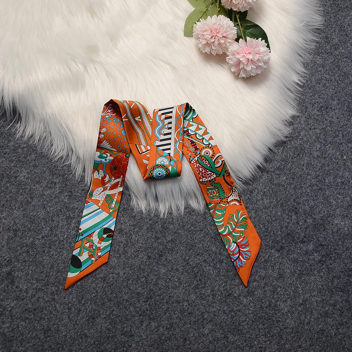 2022 New 100% Silk Scarf Women Luxury Natural Silk Slender Hair Band Bags Scarves Foulard Fashion Turban Headband