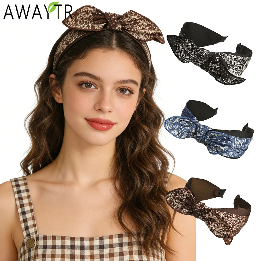 

AWAYTR Богемные повязки на голову с бантом, модные тканевые повязки с широким краем, пластиковые аксессуары для волос для женщин, трендовые новинки