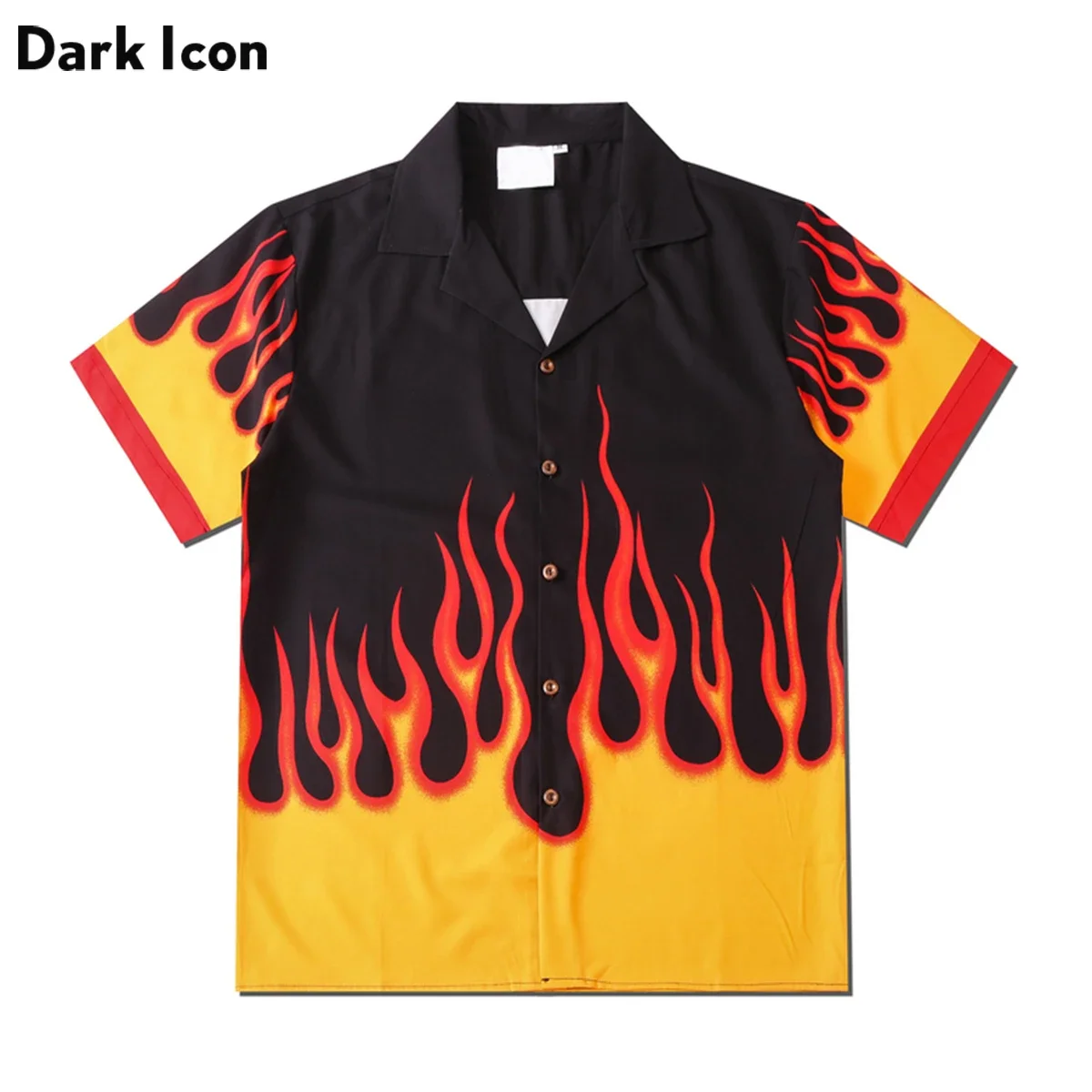 Dark Icon Flame Button Down Vintage Men\'s Shirts Summer Street Shirts for Man Holiday Beach Shirts Man Clothing