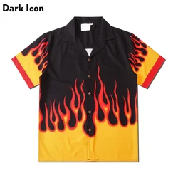 Dark Icon Flame Button Down Vintage Men's Shirts Summer Street Shirts for Man Holiday Beach Shirts Man Clothing