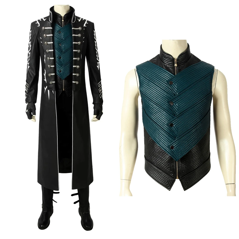 

High Quality Game DMC 5 Cosplay Costume Demon Hunter Vergil Long Fashion Jacket Fancy Masquerade Carnival Outfit With Boots