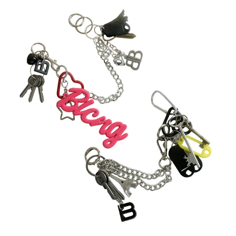 Y4QE Trendy Soft Silicon Car Key Rings Accessory Retro Exaggerated Designs Pendant