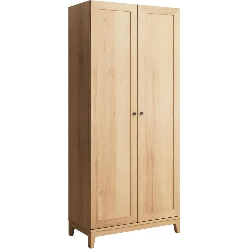 72 Natural Oak Tall Storage Cabinet with 3 Adjustable Shelves for Kitchen, Pantry, and Home Organization