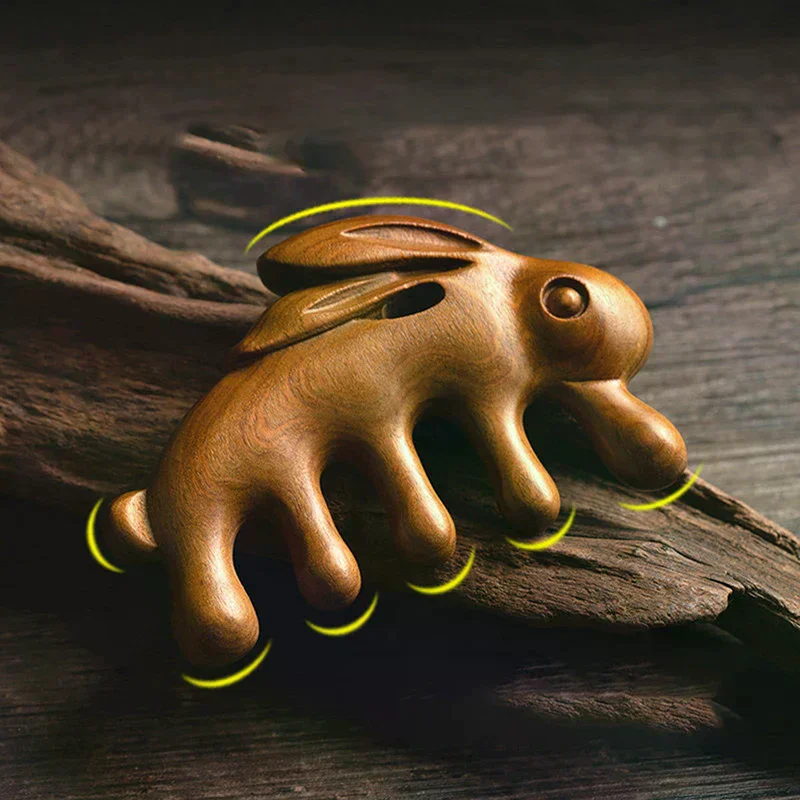 /ACR/1Pc Body Meridian Massage Comb Green Sandalwood Rabbit Shaped 5 Tooth Comb Acupuncture Therapy Anti-static Smooth Hair Com