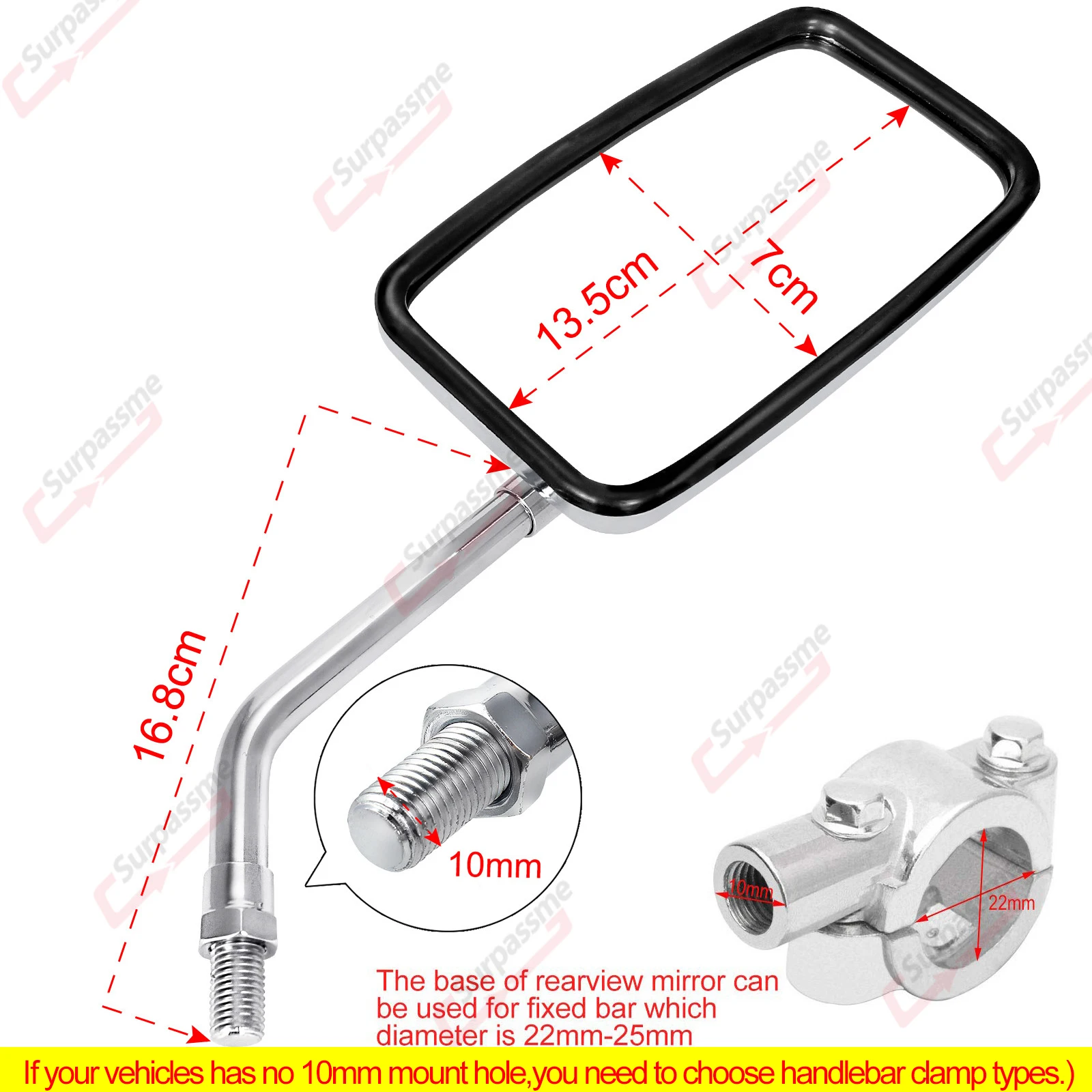 1Pair Motorcycle Rear View Mirrors Universal Adjustable Chrome Handlebar Mirror ATV E-bike Scooter Motorcycle Mirror Accessories