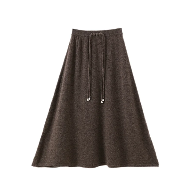 Ladies' 100% Australian wool half skirt casual solid color knitted soft and comfortable women's long half skirt hot selling