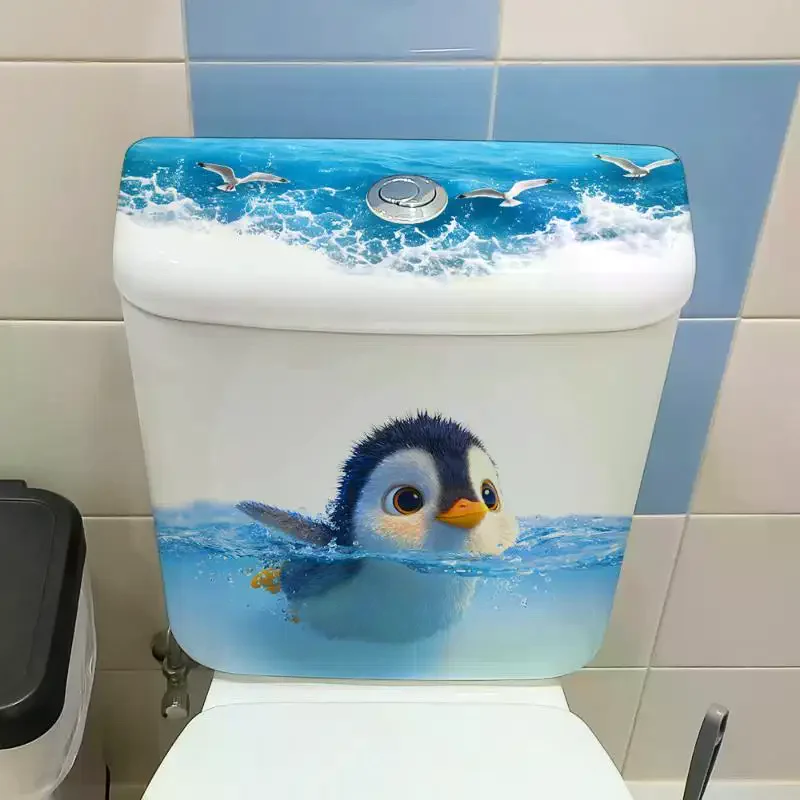 Creative Self-adhesive Cute Penguin Toilet Stickers Waterproof Bathroom Decals Decoration