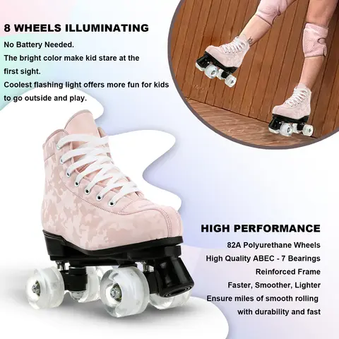 Dubbelrad 4 hjul rullskridskor blinkande rullskridskor utomhusunderhållning sport roddskridskor unisex barn glidskor 8 best sales herr rullskor - №6