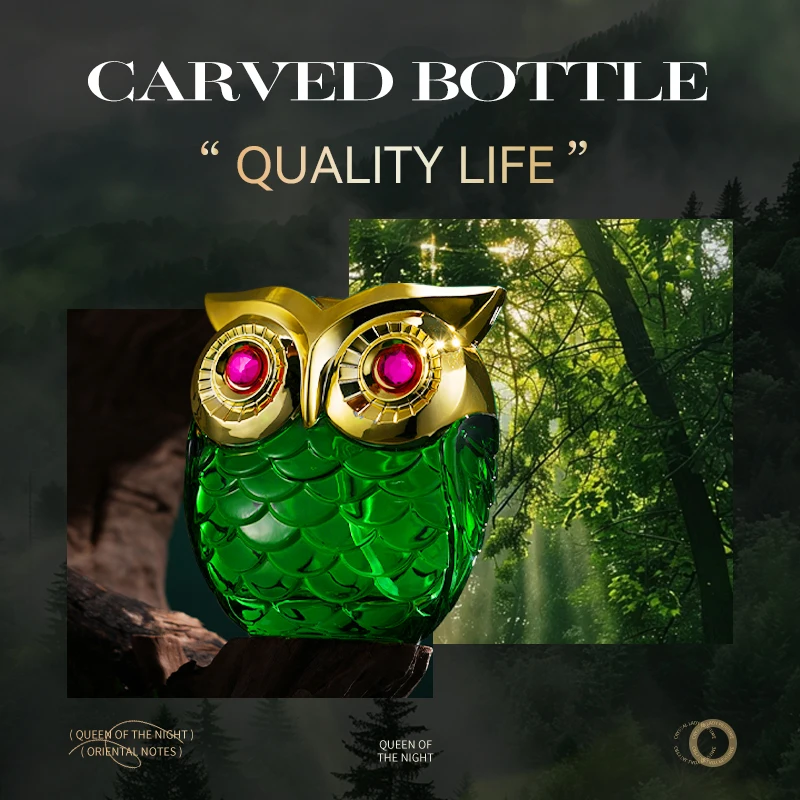 عطر Queen Of The Night Eau De Perfum Owl ذو شكل فريد من نوعه، بخاخ عطر مع عبوة صندوق هدايا، بيرس دائم وساحر