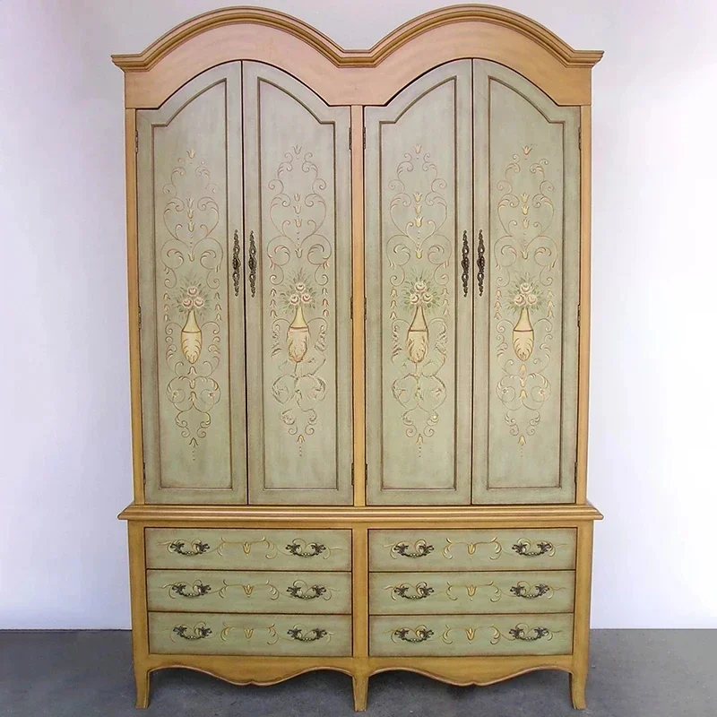 American rural six-draw four-door wardrobe retro pastoral painted furniture