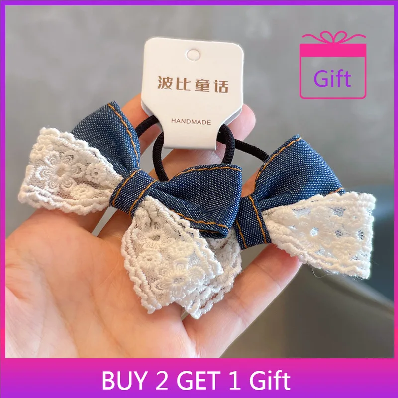 

Korean Style Hair Clips for Girls Lace Denim Bow Pearl Children Set Cute Secure Grip