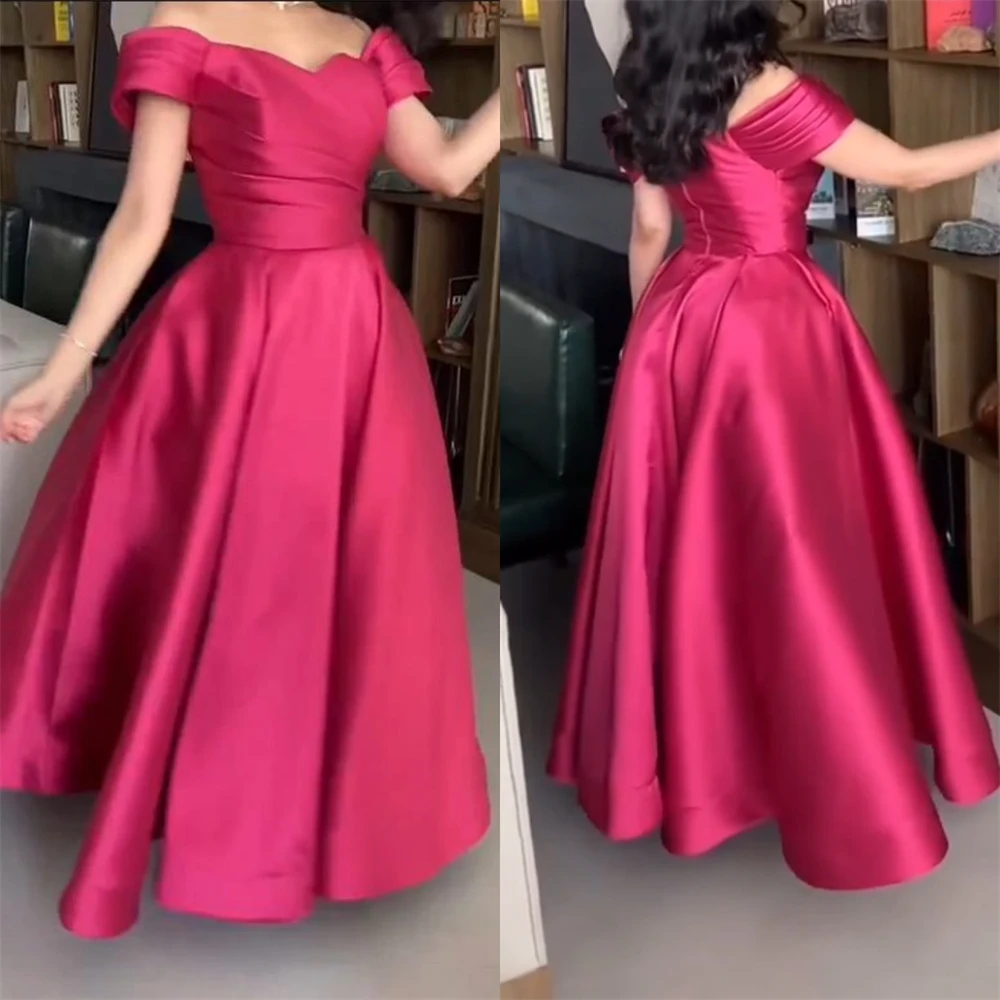 

Jiayigong High Quality Exquisite Satin Ruched Valentine's Day A-line Off-the-shoulder Bespoke Occasion Gown Midi DressesEvening