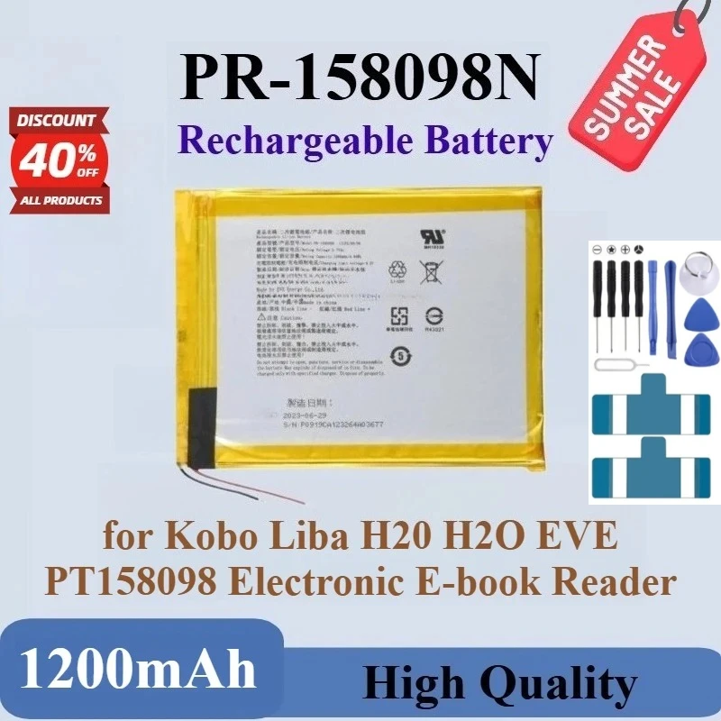 New PR-158098N Rechargeable Battery 3.7V 1200mAh for Kobo Liba H20 H2O EVE PT158098 Electronic E-book Reader With Free Tools