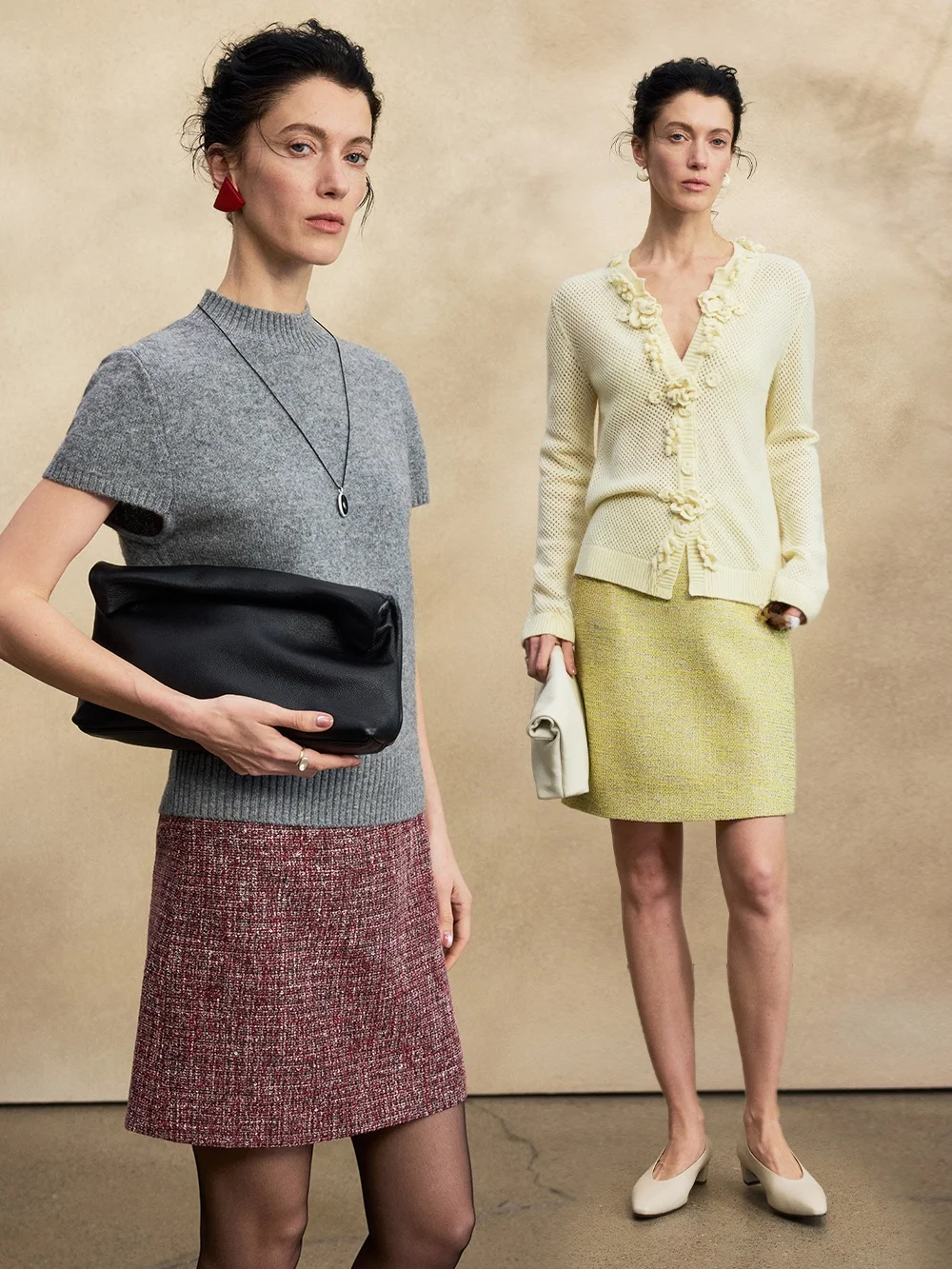 

MANNALA Spring Summer " Sle" Slimming High-Defn Tweed Skirt A-Line Wool Blend Ladies Faion Q9384