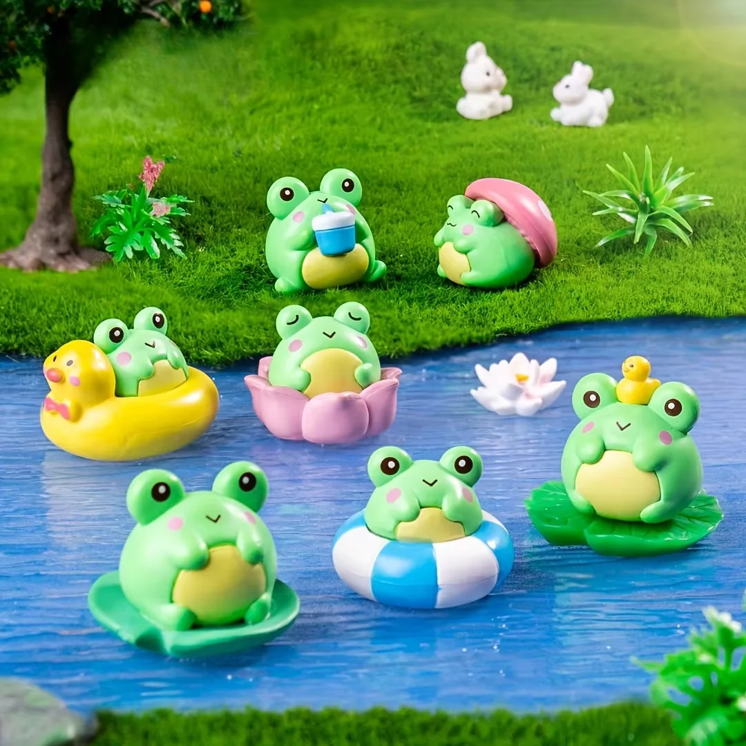 8-teiliges Niedliches Frosch-Figurenset, PVC-Miniatur-Sammlerstücke, DIY Schreibtisch-Deko, Auto-Innenausstattung, Mikro-Landschaftsdekoration