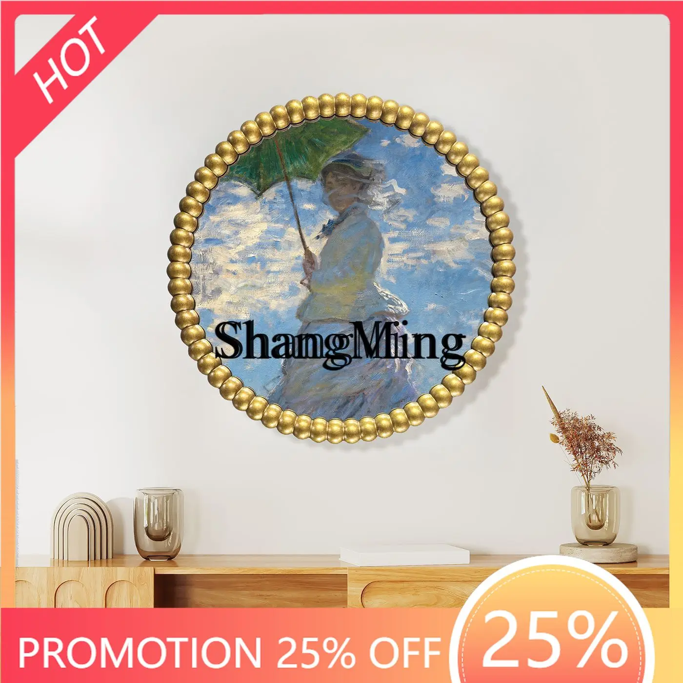 FGgood-looking  Retro Style Pearl Round Bathroom Mirror for Home Entrance Living Room Bedroom Wall-Mounted Decorative Mirror