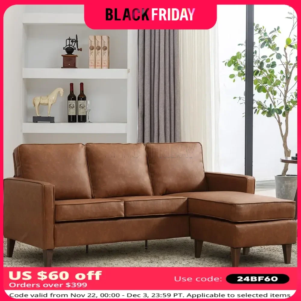 Sectional Sofa Couch with Reversible Chaise L Shaped Couch Faux Leather Sofas for Living Room Lounge Sofa