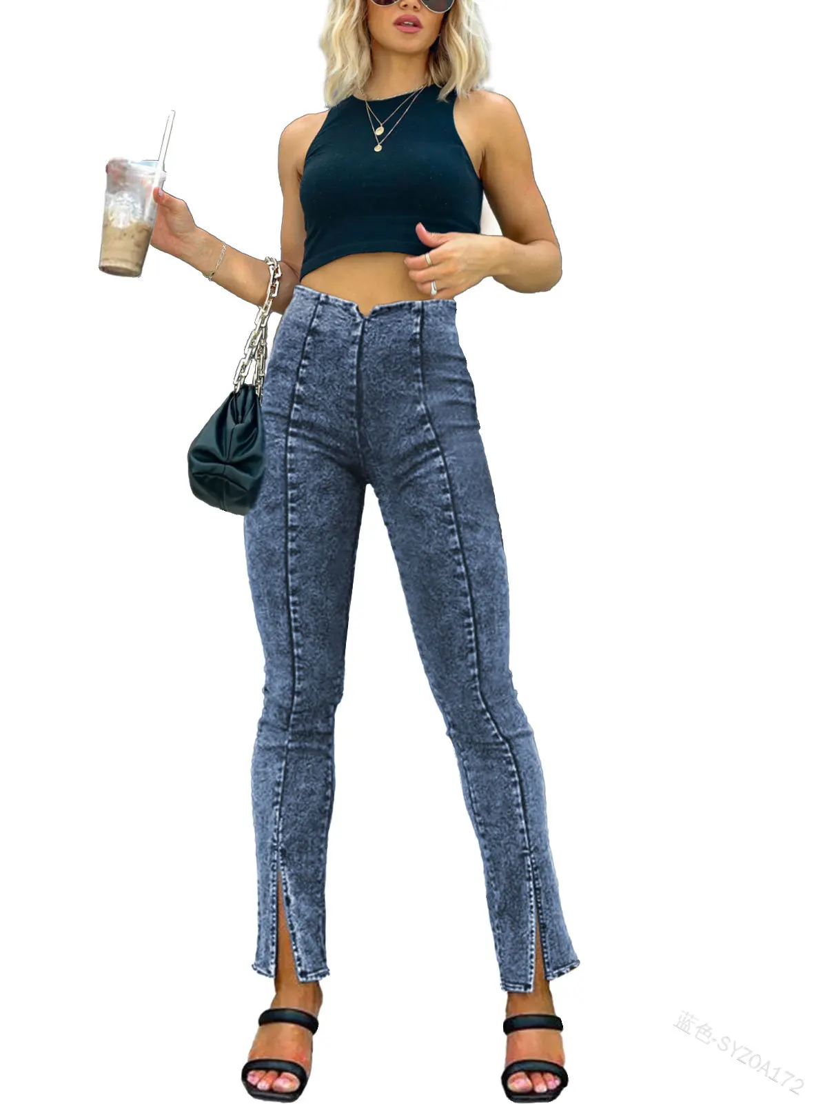 Vintage Stretchy Skinny Long Pencil Jeans High Waist Split Women Pants Basics Daily Trousers Fashion Casual Spring Y2k Clothes