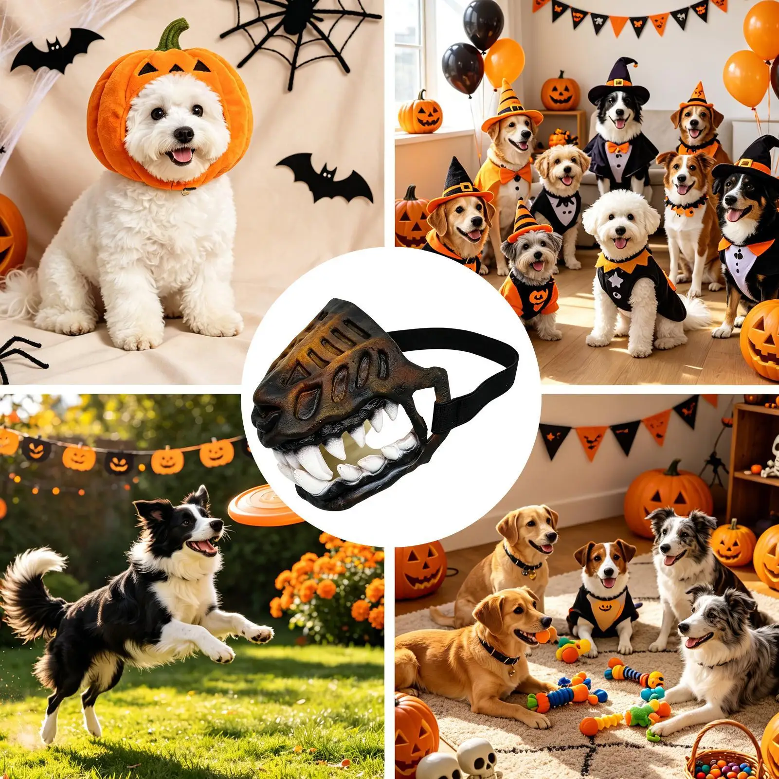 Beißschutz-Maulkorb, atmungsaktiv, flexibel, Halloween-Kostüm-Zubehör mit gruseligen Zähnen, großer Hundemaulkorb zur Verhinderung von Bissen beim Training – Detail 4