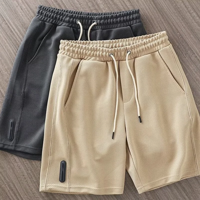 Summer Waffle Shorts For Men New Korean Fashion Drawstring Baggy Short Pants Fitness Breathable Y2K Streetwear Gym Shorts