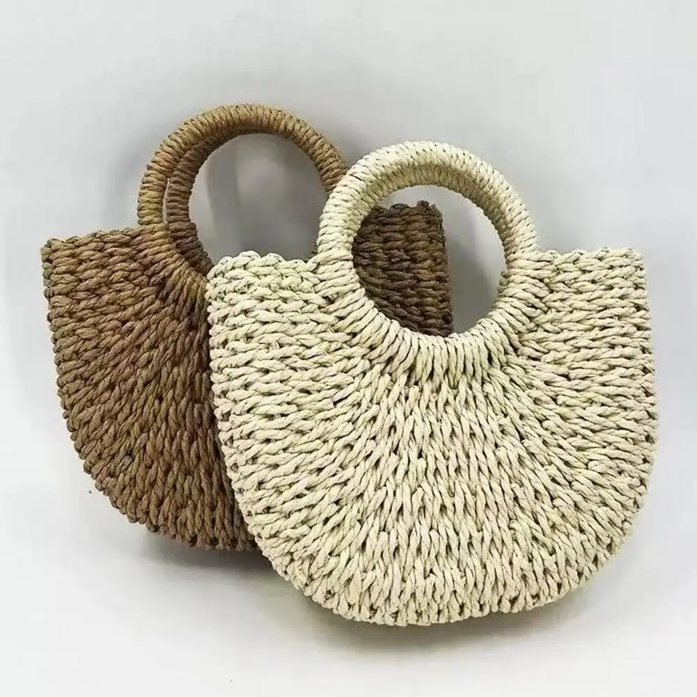 

Woven Straw Handbag Personalized Women Bag Knitted Top Handle Purse Casual Summer Beach Bag Handmade Paper Rope Tote Bag