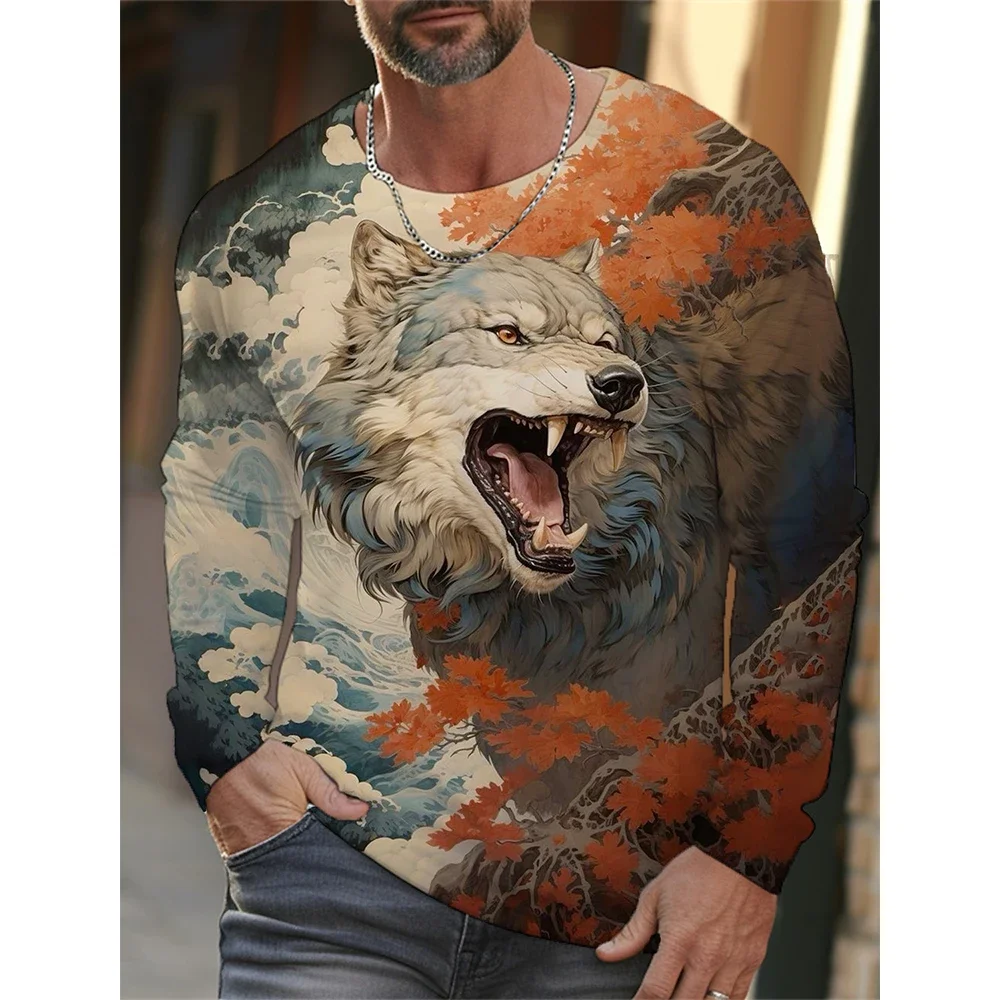 

New Ukiyoe 3D Print T-Shirt Men Women Fashion Casual Wolf Graphic Long Sleeve T Shirts Oversized Harajuku Tees Top Kid Clothing