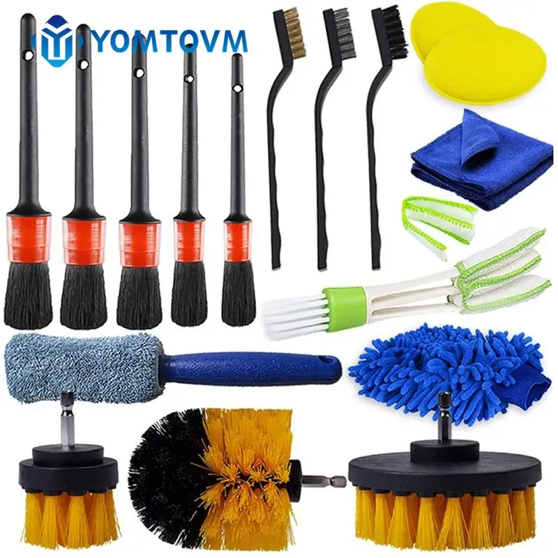 

17 PCS Auto Detailing Brush Set Non-slip Rubber Handle Detail Brush Kit for Car Interior Exterior Air Vents Clean Accessories