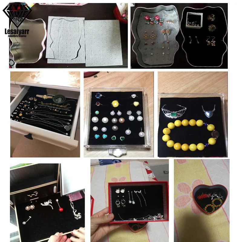 1PC Jewelry Foam Tray DIY Inserts Liners Grey/Black Velvet Jewellery Rings Bracelet Watch Showed Case Earrings Hole Tray