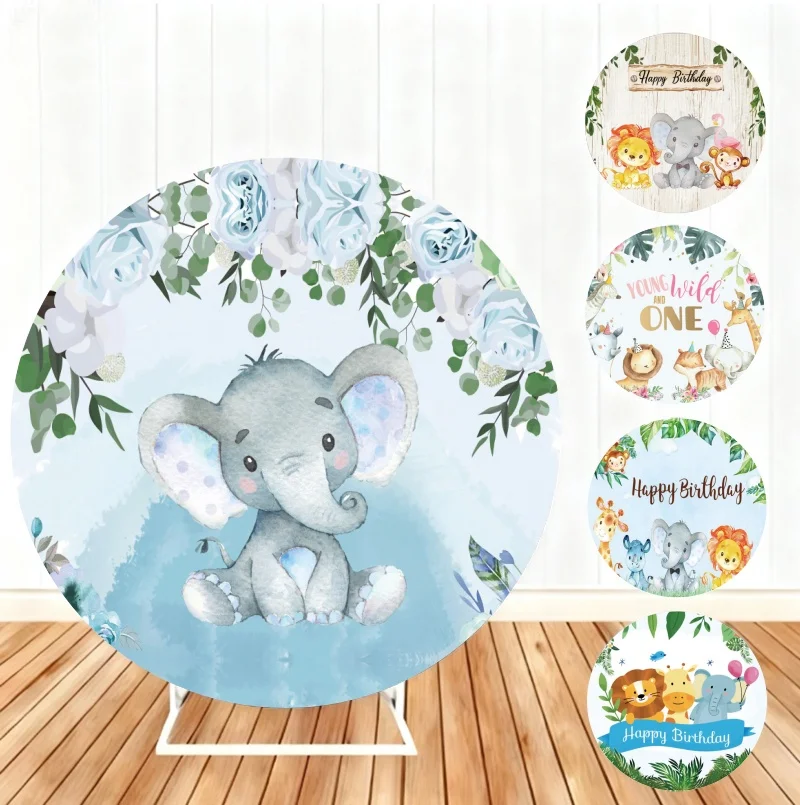 

Милый слон детский душ круг фон животные джунглей детский душ день рождения круглый фон для фотосъемки реквизит для фотосессии