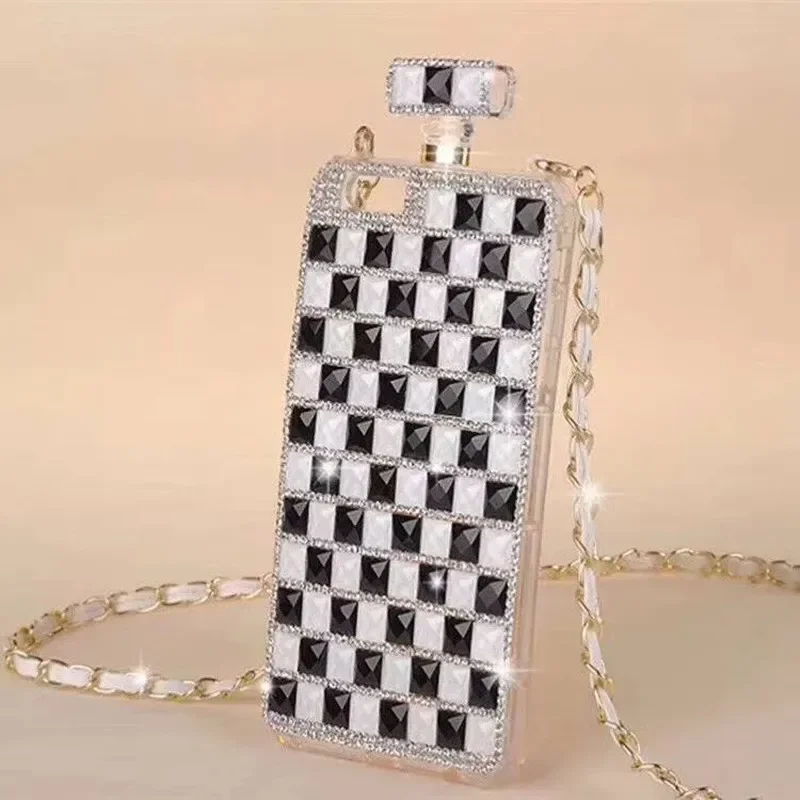 Women Perfume Cover with Chain Strap, Crossbody Bling Diamond, Cute Girl Case, For iPhone 16，14, 13, 12, 15, Xs Pro Max, XR