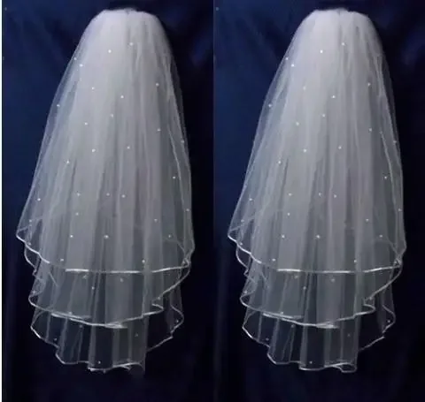 

Bride Ivory Tulle 3 Three Layers Pearl Comb Hot Sale Cheap Short Bridal Veils Wedding