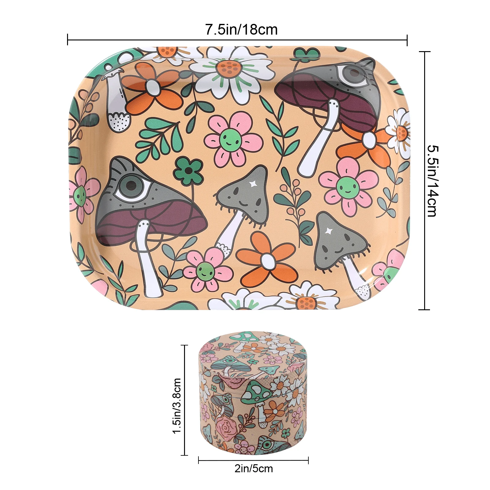 2 قطعة مطحنة أعشاب الفطر والزهور وصينية لف #2