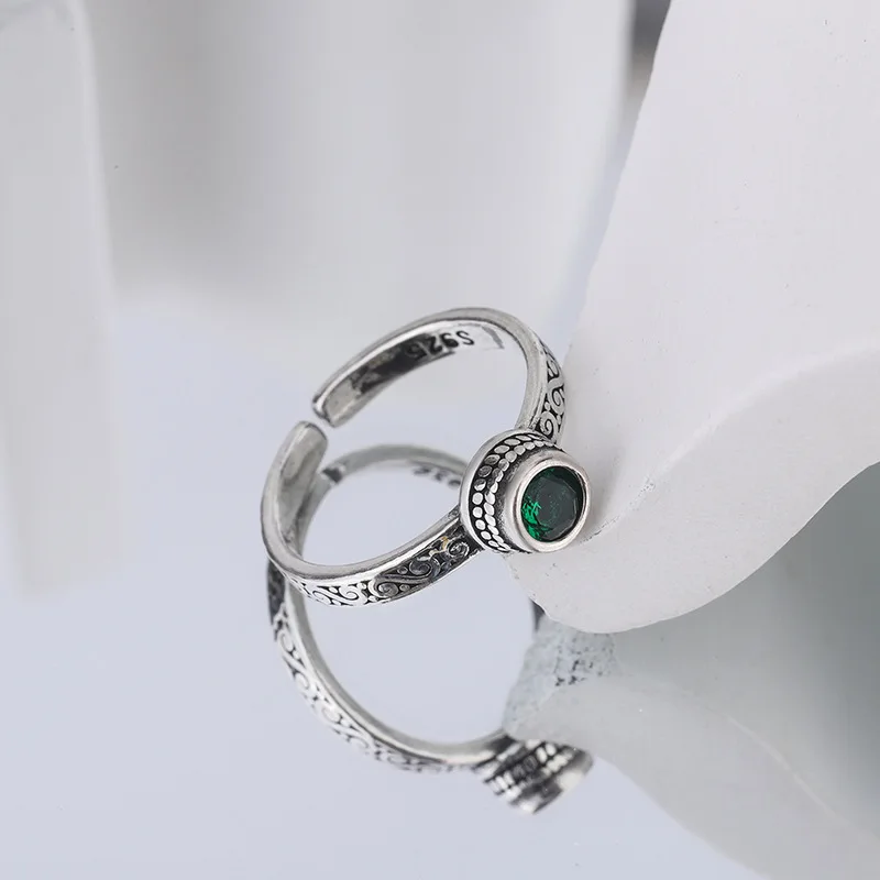 XIYANIKE Vintage Thai Silver Green Zircon Open Cuff Finger Rings for Women Girl New Fashion Jewelry Gift Party кольцо же