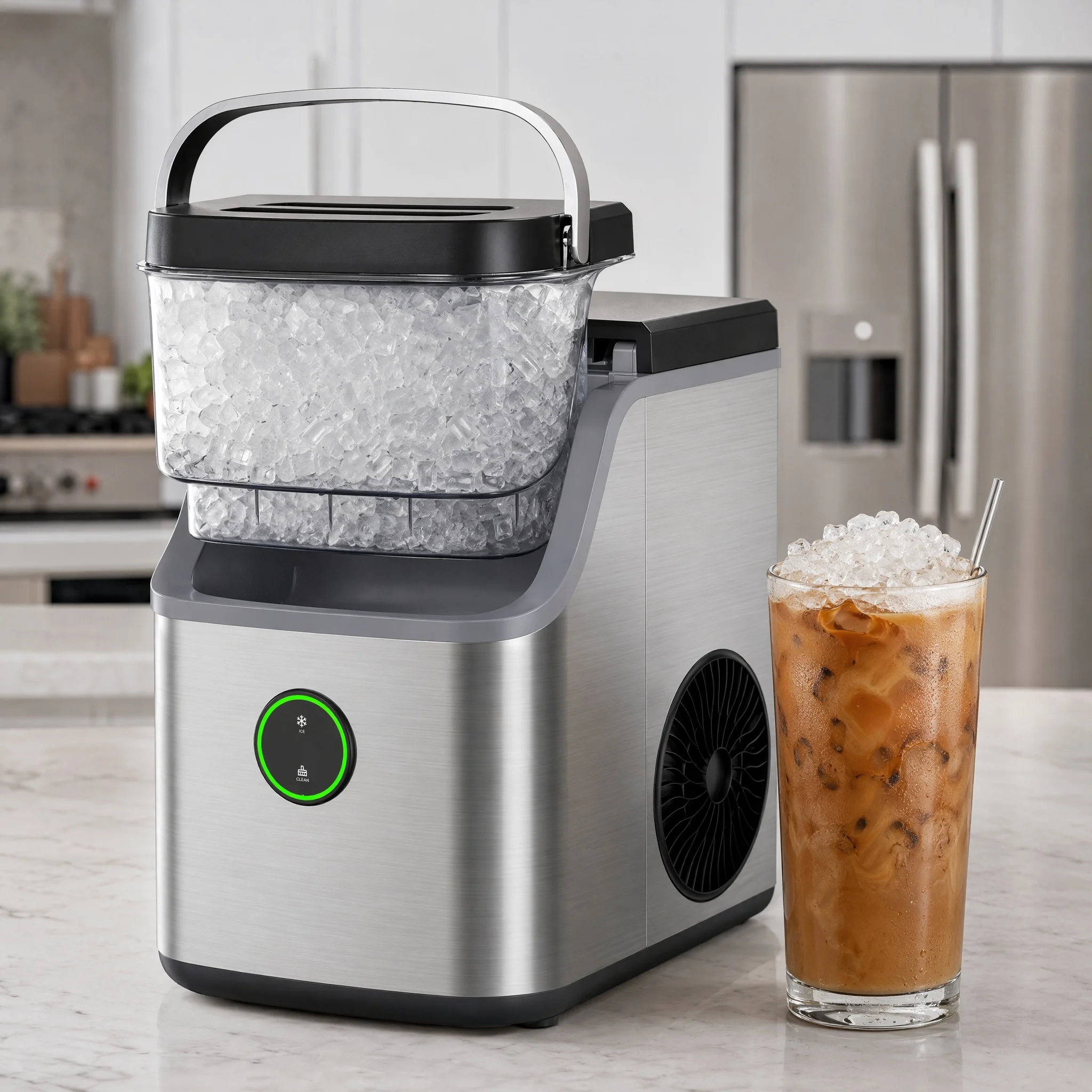 Nugget Ice Maker Countertop, Ice Basket with Handle, Quiet Operation & Self Cleaning Ice Machine, Chewable Ice, 33 Lbs/24H, Portable Pellet Ice Maker with Scoop for Home, Kitchen and Office