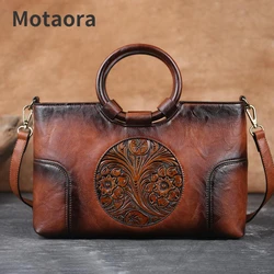 Bolso de mano de cuero de alta calidad para mujer, bolso de hombro Retro hecho a mano con relieve, bandoleras femeninas de gran capacidad, novedad de 2024