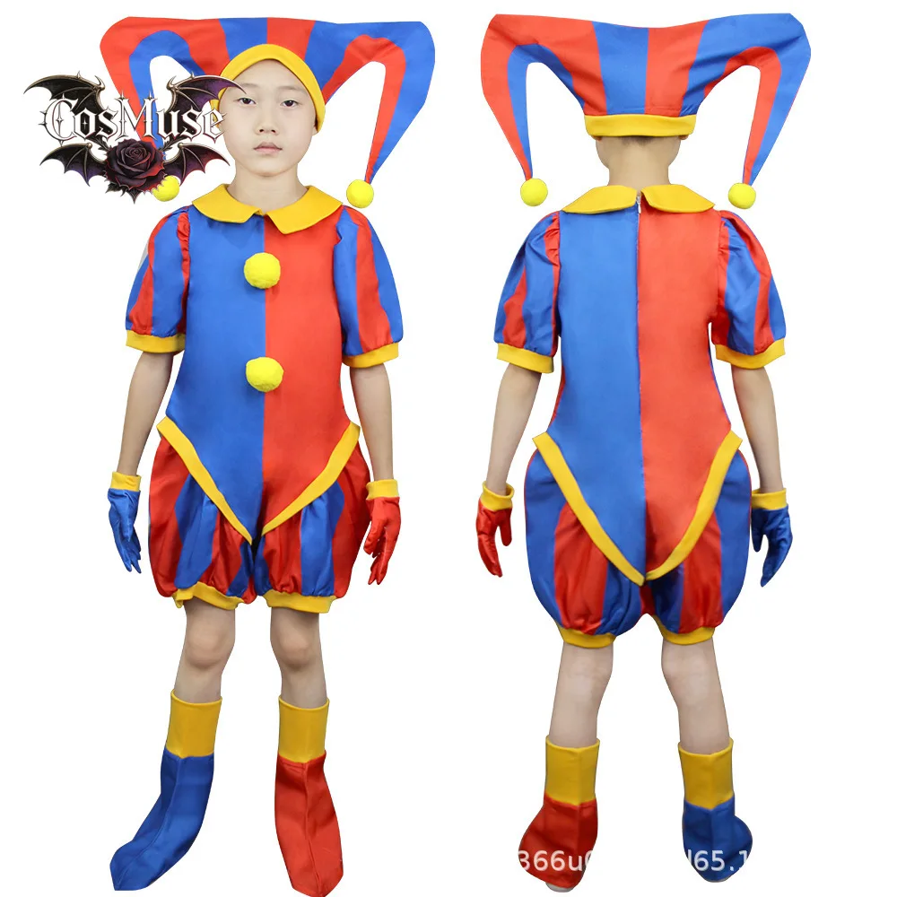 Pomni Cosplay Jumpsuit with Hat aShoes Cover Gloves Magical Virtual Circus Outfits for Halloween Carnival Circus Pomni Costumes
