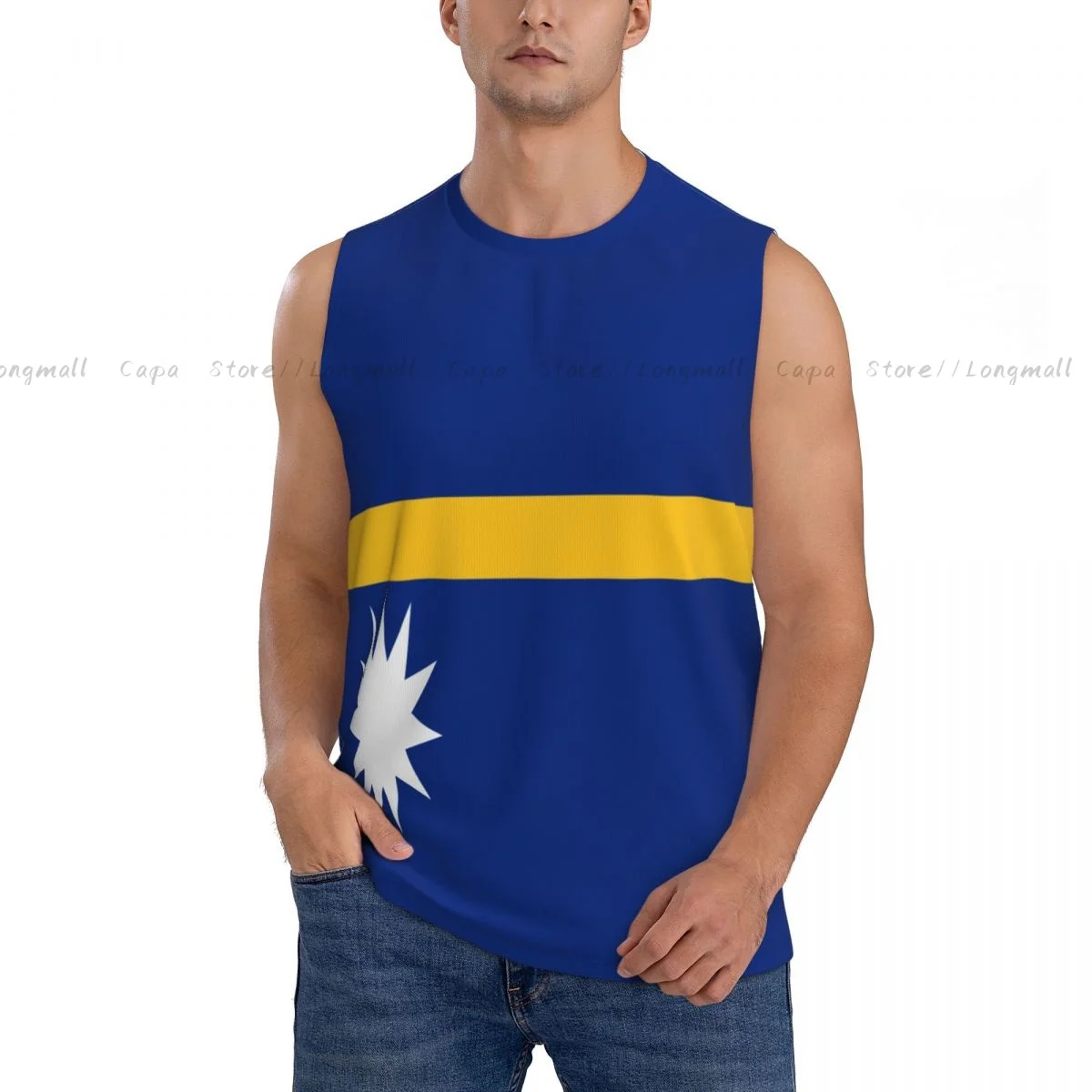

Men's Tank Top Sleeveless Undershirt Gym Workout Flag Of Nauru Vest Breathable Summer Training Shirt
