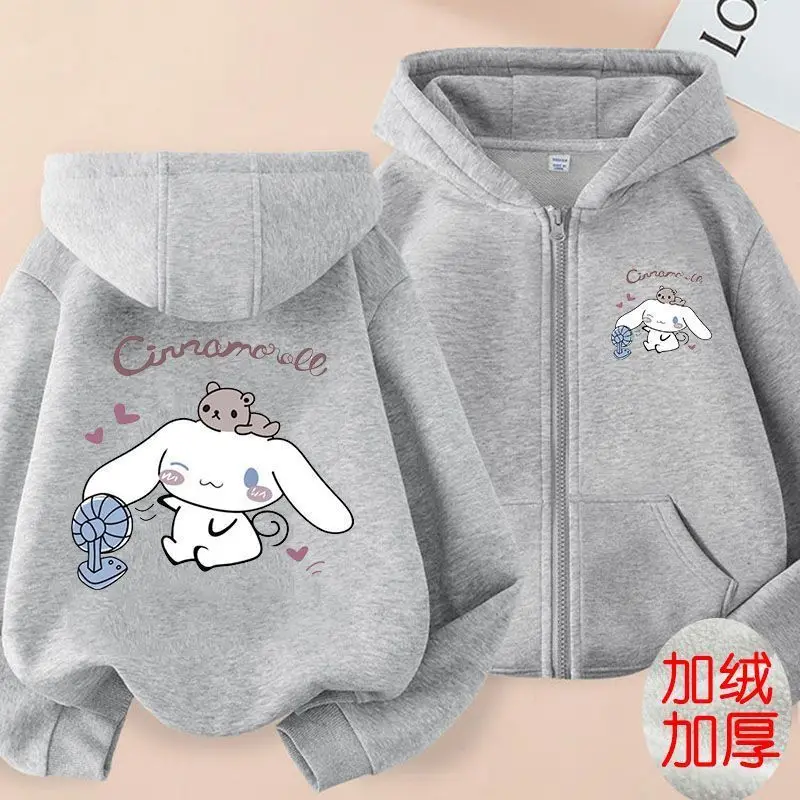 Sanrio Children's Sweatshirt Zipper Hooded Cardigan Jacket Spring and Autumn Pure Cotton Cinnamoroll Children's Sweatshirt Set