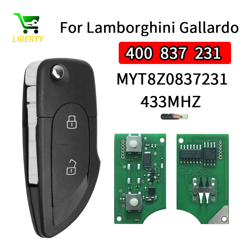 

Liberty for Lamborghini Gallardo Flip Remote Key 2 Buttons 315/433MHz 400 837 231 FCC ID: MYT8Z0837231 ID48 Chip Vehicle Keys