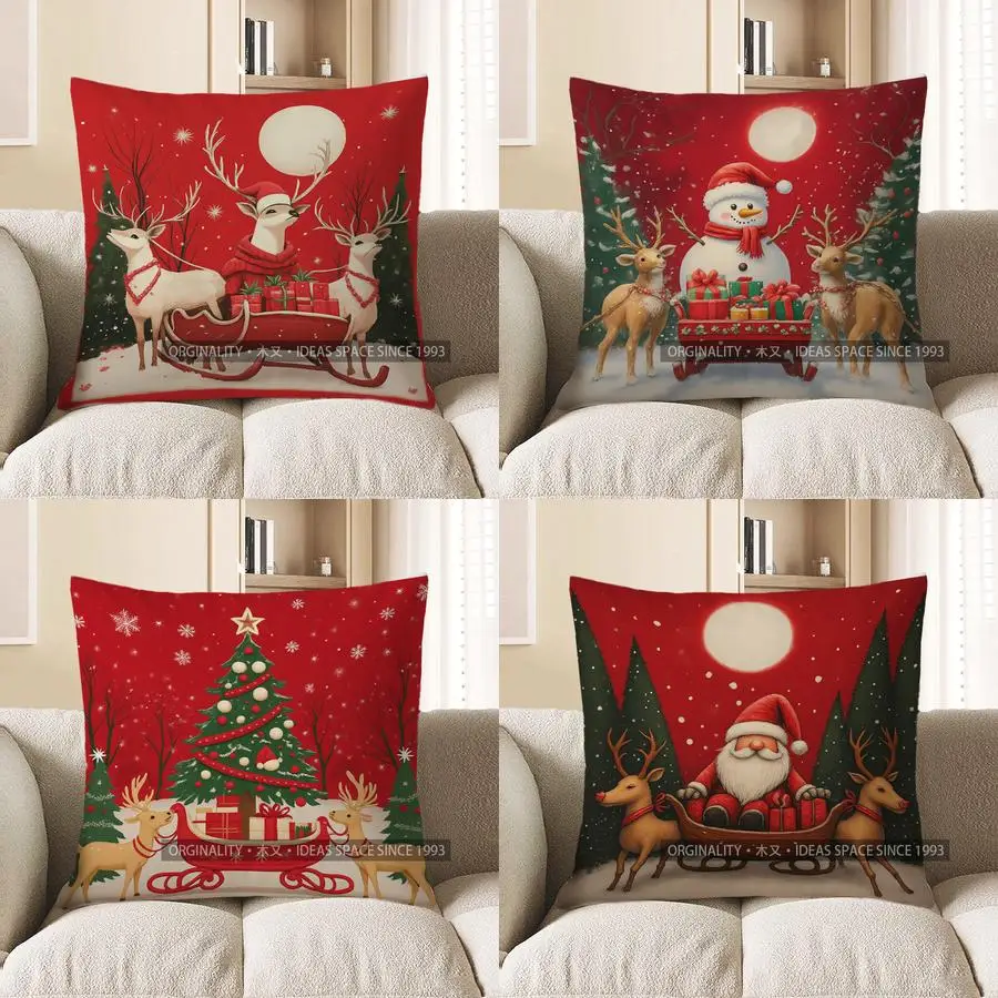 

Домашний декор Санта-Олень тянущие сани с подарками узор наволочка подходит для дивана, спальни, автомобиля, наволочка